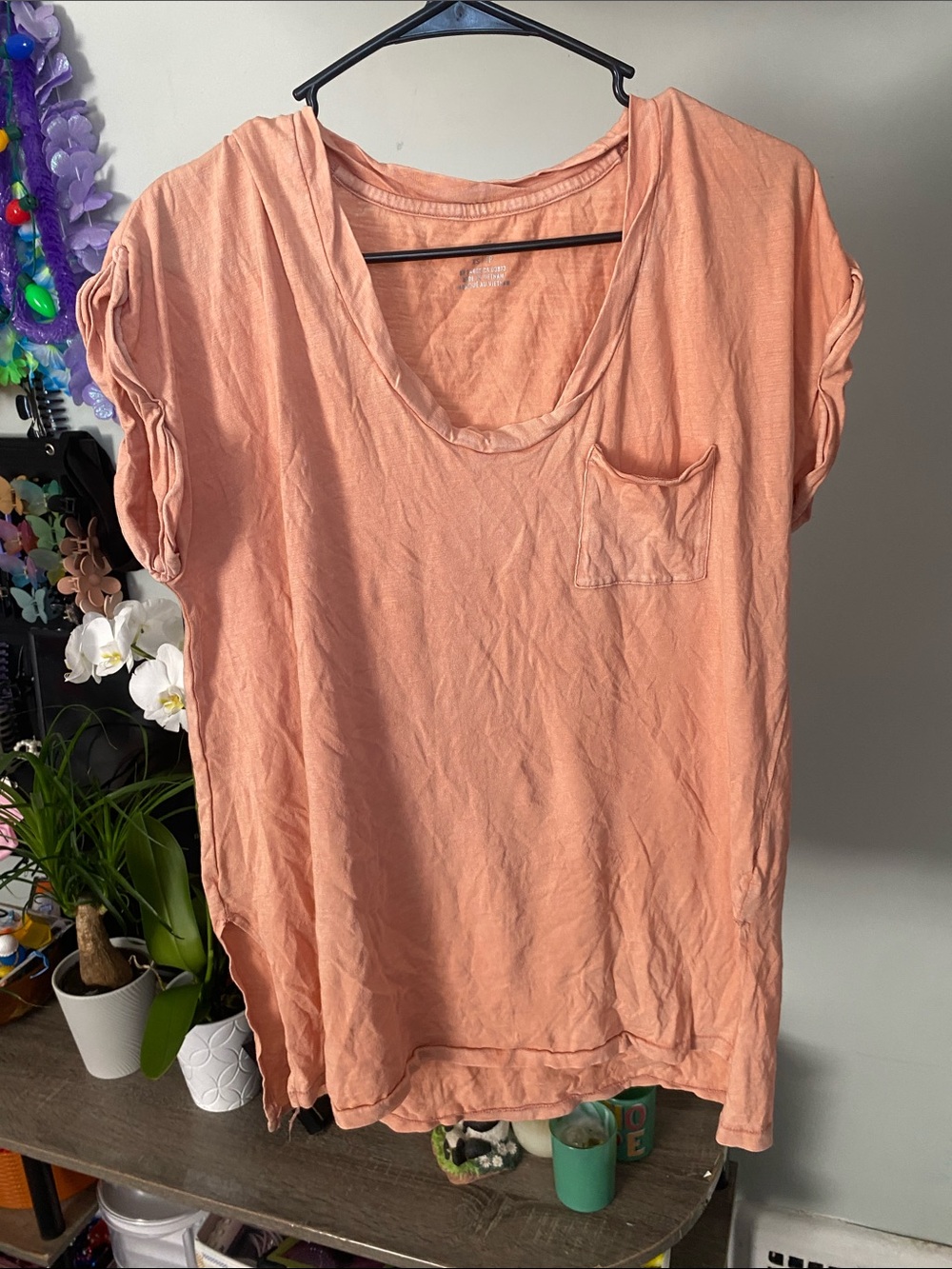 aerie Peach Short-Sleeve Scoop Neck Tee with Pocket